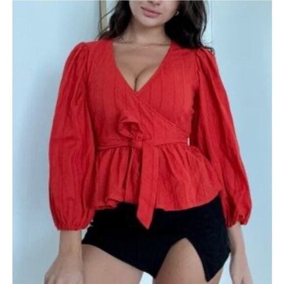 NWT Tularosa Candace Boho Sage Green wrap eyelet puff sleeves top blouse sz: S - Picture 5 of 13